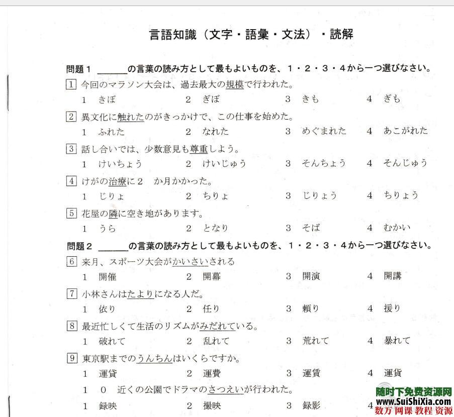 日本语能力测试(JLPT)二级N1+N2历年真题 1991-2015含听力及答案解析 第15张